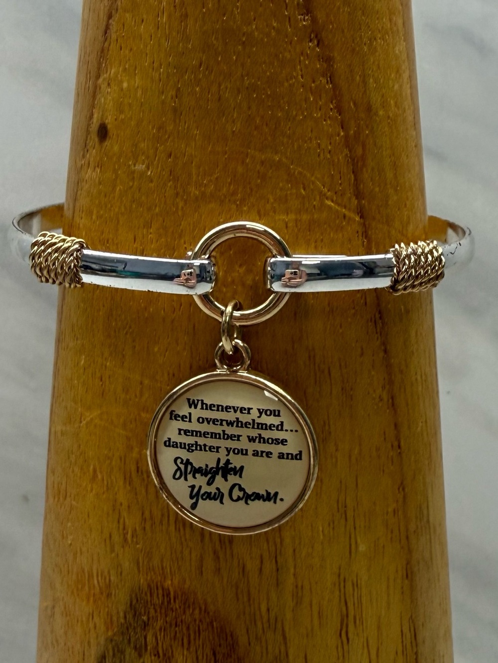 Gold & Silver Inspirational Round Charm Bangle Bracelet